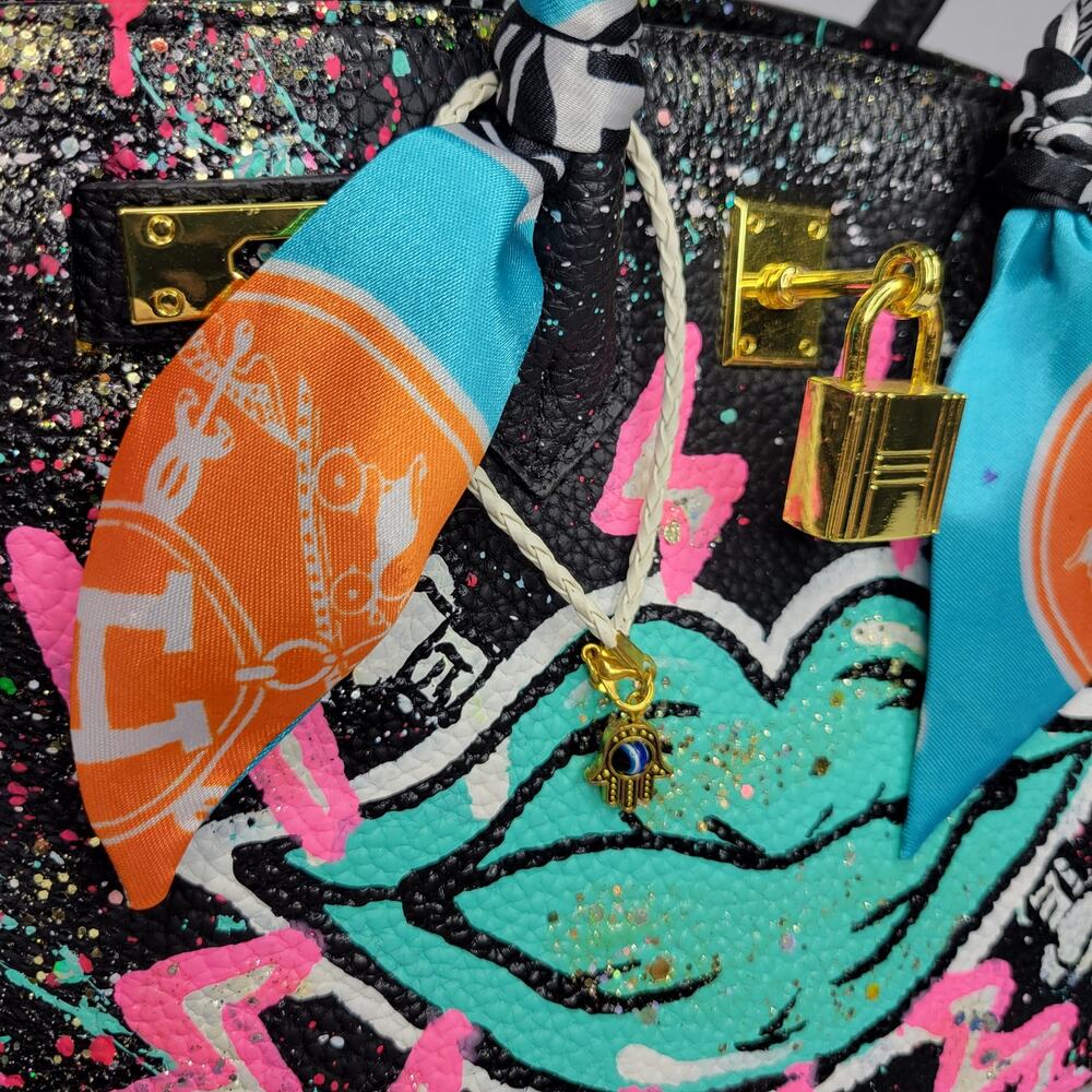 NEW Anca Barbu Green Lips Tote Electric Handbag Purse Handpainted - Picture 5 of 14